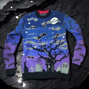 Halloween Bat Goth Graveyard Hipster Gothic Dark Sweater‎ Size Small